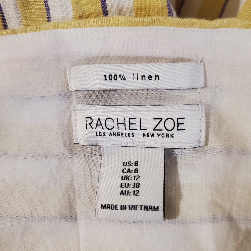 Rachel Zoe Linen Striped Button Sleeveless Maxi Dress 8 Prairie Cottage Yellow - Picture 7 of 11